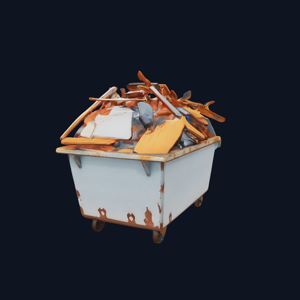 Industrial Waste Dumpster with Scrap Wood Model Pack